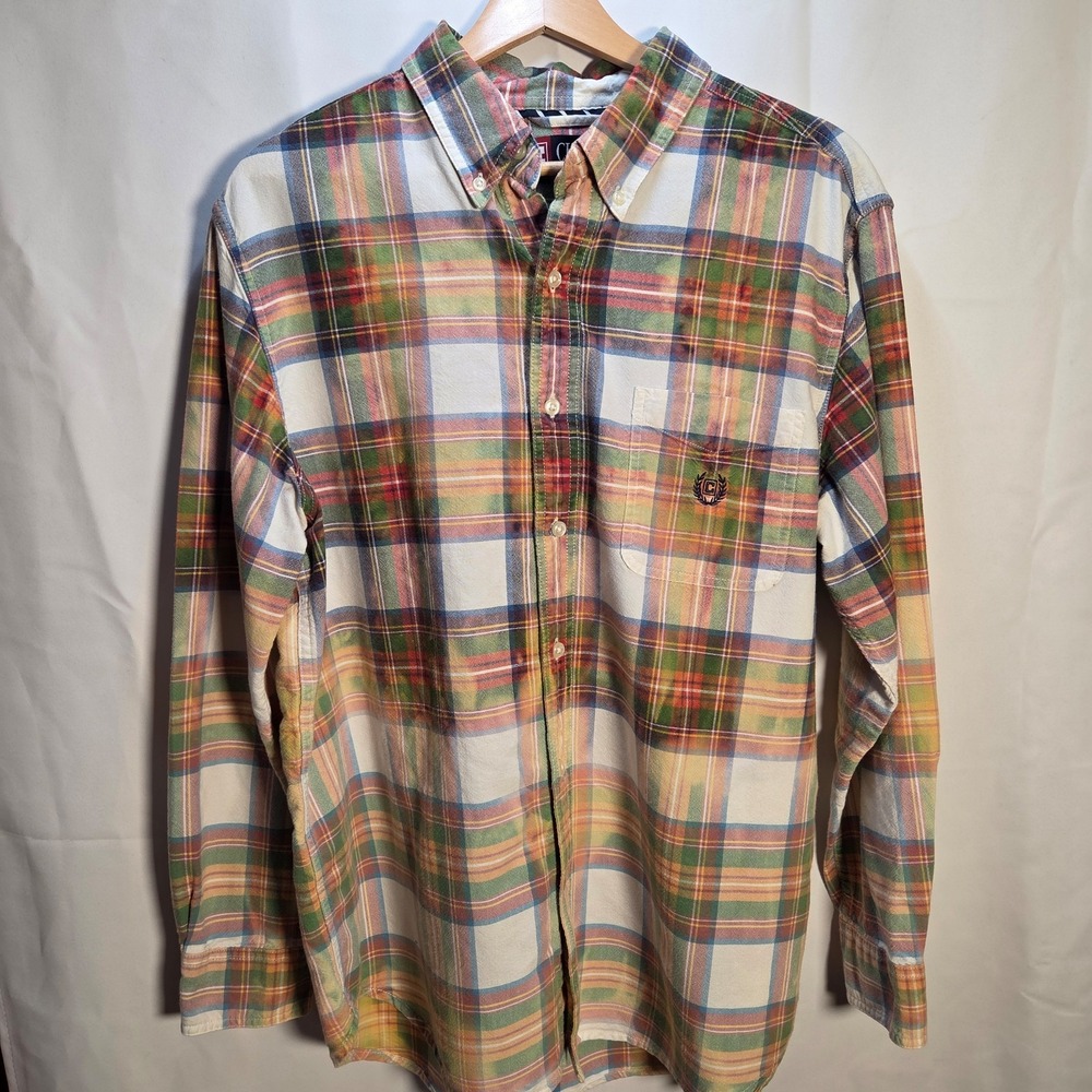 Chaps Long Sleeve White Plaid‎ Button Down Men's Size Large Classic Style